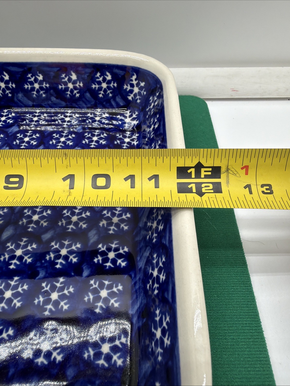 Vintage Polish Pottery Boleslawiec Blue Snowflake Rectangular Stoneware Dish