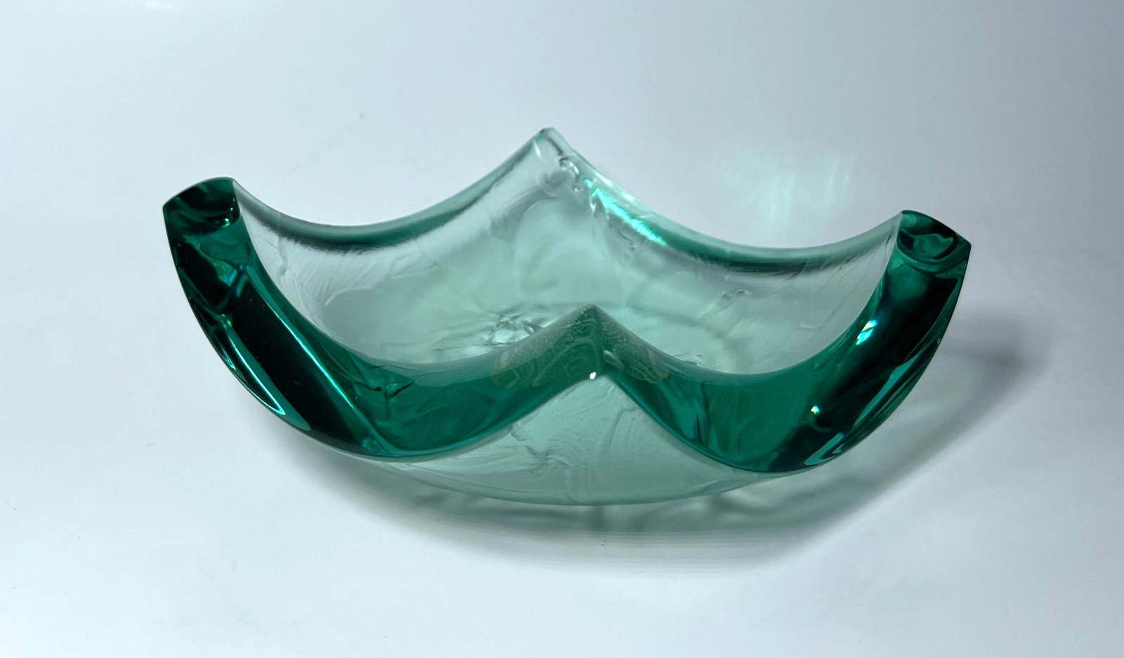 Vintage 90s Stephen Schlanser Jade Art Glass Bowl Brush Stokes