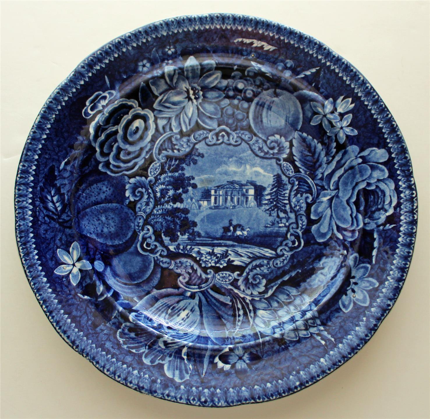 Pains Hill, Surrey, English Historical Blue Plate by Ralph Hall, c. 1825, 9.75″