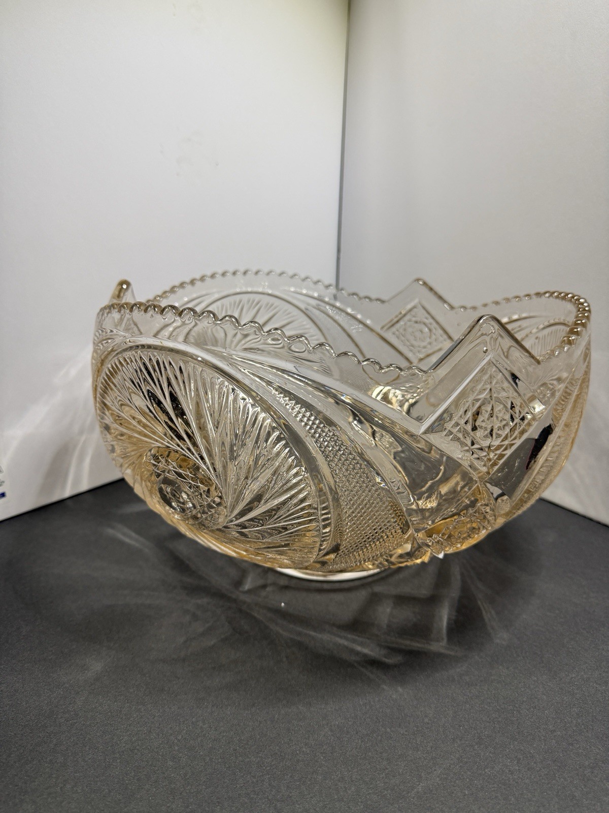 McKee Glass Aztec Design Punch Bowl hard to find Pale Pink Color 1896-1904