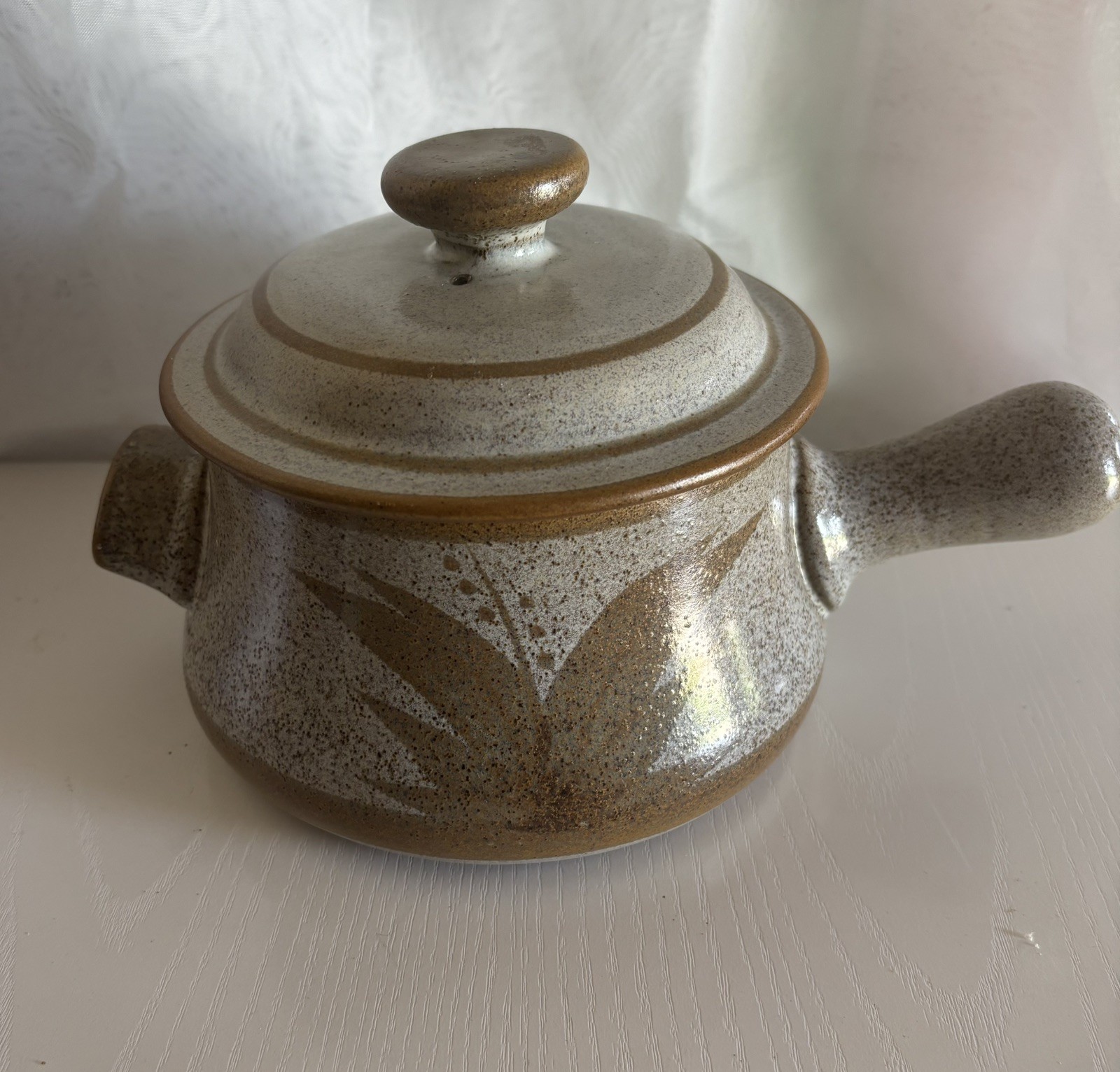 Vintage Stoneware Designs West Pottery Speckled Grey Retro Pot Handle and Lid