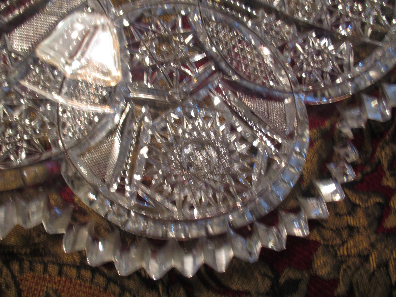 GORGEOUS! Antique American Brilliant Cut Glass 12″ Platter / Tray Extreme Cut