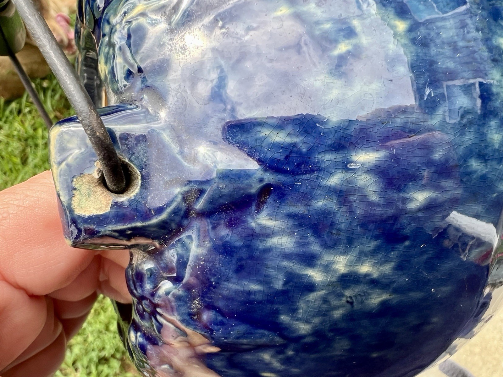 Cobalt Blue Yellow Ware Tea Pot 19th Century American Rare Blue Glaze Circa 1880