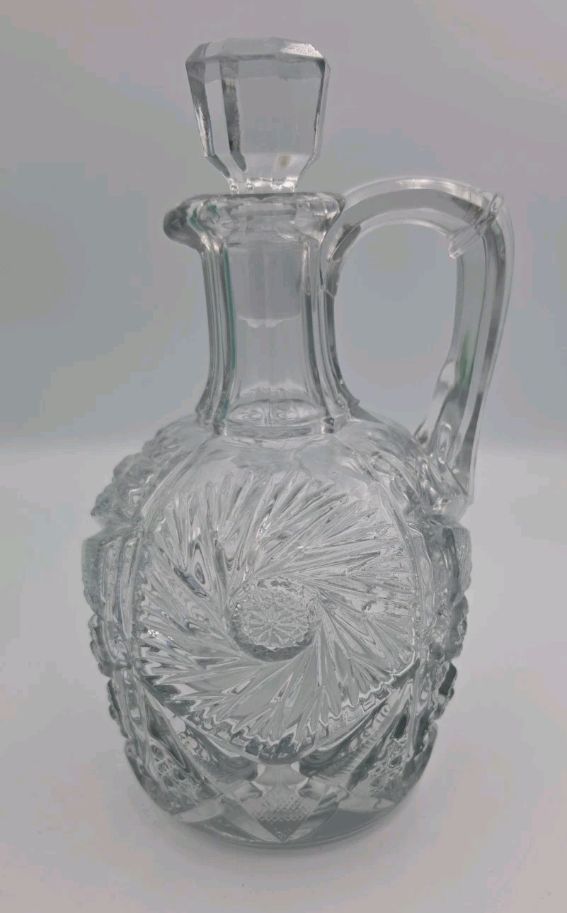 Antique Vaseline Glass 8″ Cruet Vinegar/Oil Decanter Madora Uranium Glass EAPG