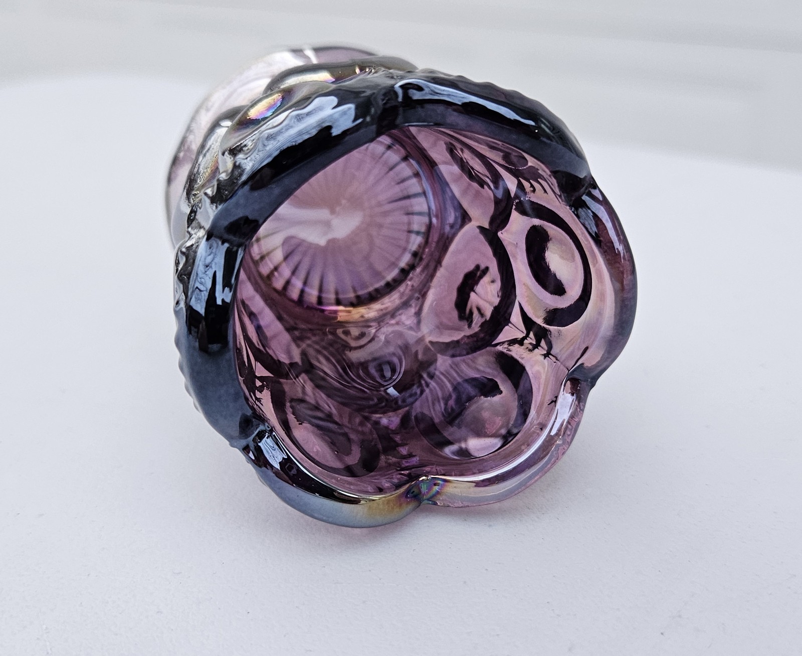 Moon And Star Glass Amethyst Purple Carnival Scallop Base Toothpick Holder
