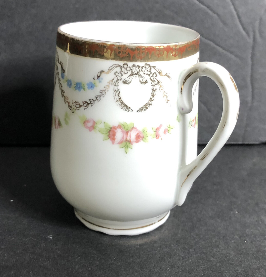 Oscar Edgar Gutherz O&EG Royal Austria Demittasse Cup Pink Rose Garland Gold Rim