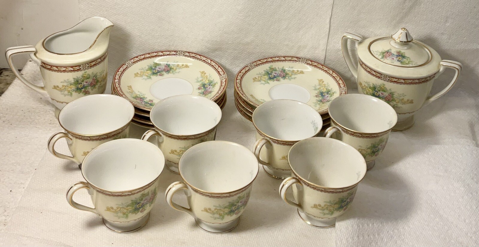 Noritake N 3406 Demitasse Cup & Saucer (7 Sets Plus) w/ Creamer and Sugar Set