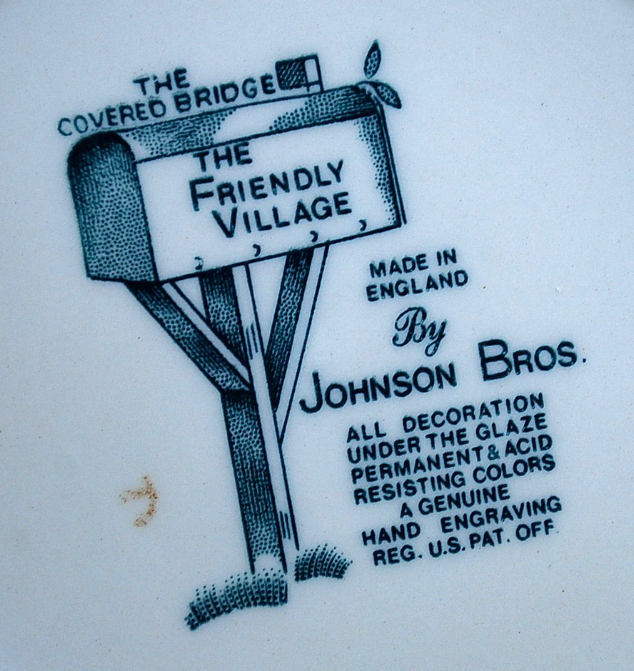 Vtg Johnson Bros COVERED BRIDGE FRIENDLY VILLAGE 10.25″ Covered Veg Dish ENGLAND