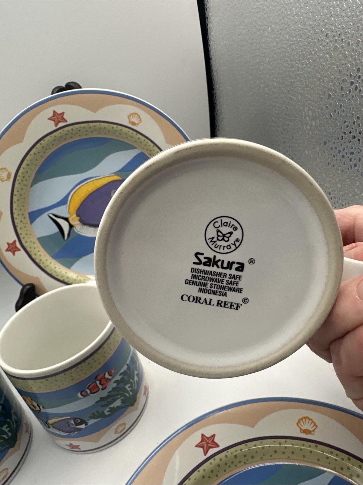 Sakura CORAL REEF Four 4 Piece Place Setting Plate ,Saucer, Mug (12 pieces)￼