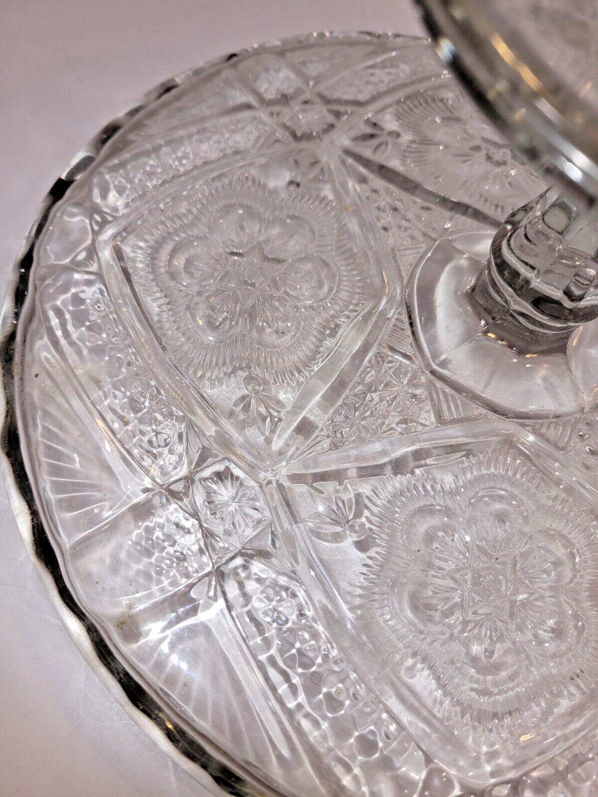 Antique Indiana Glass 1905-20 Cake Pie Pedestal Stand EAPG Rayed Flower 9.5″