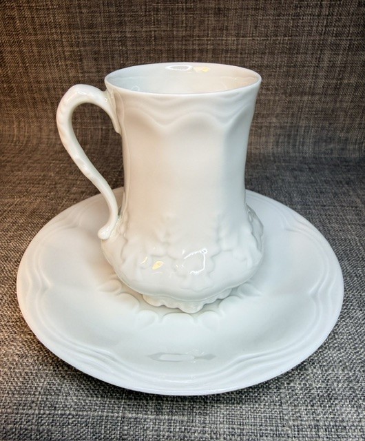 VTG Giraud Limoges France Cup & Saucer White Embossed Scalloped Fine Porcelain