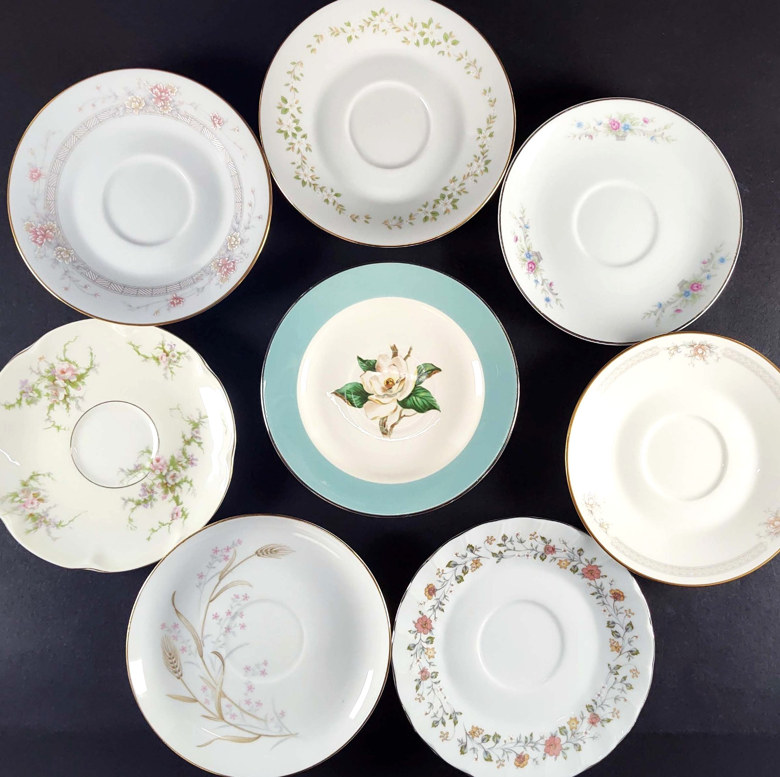 Mixed Lot Saucers Farmhouse Granny Cottage Shabby Mismatched China Set of 8