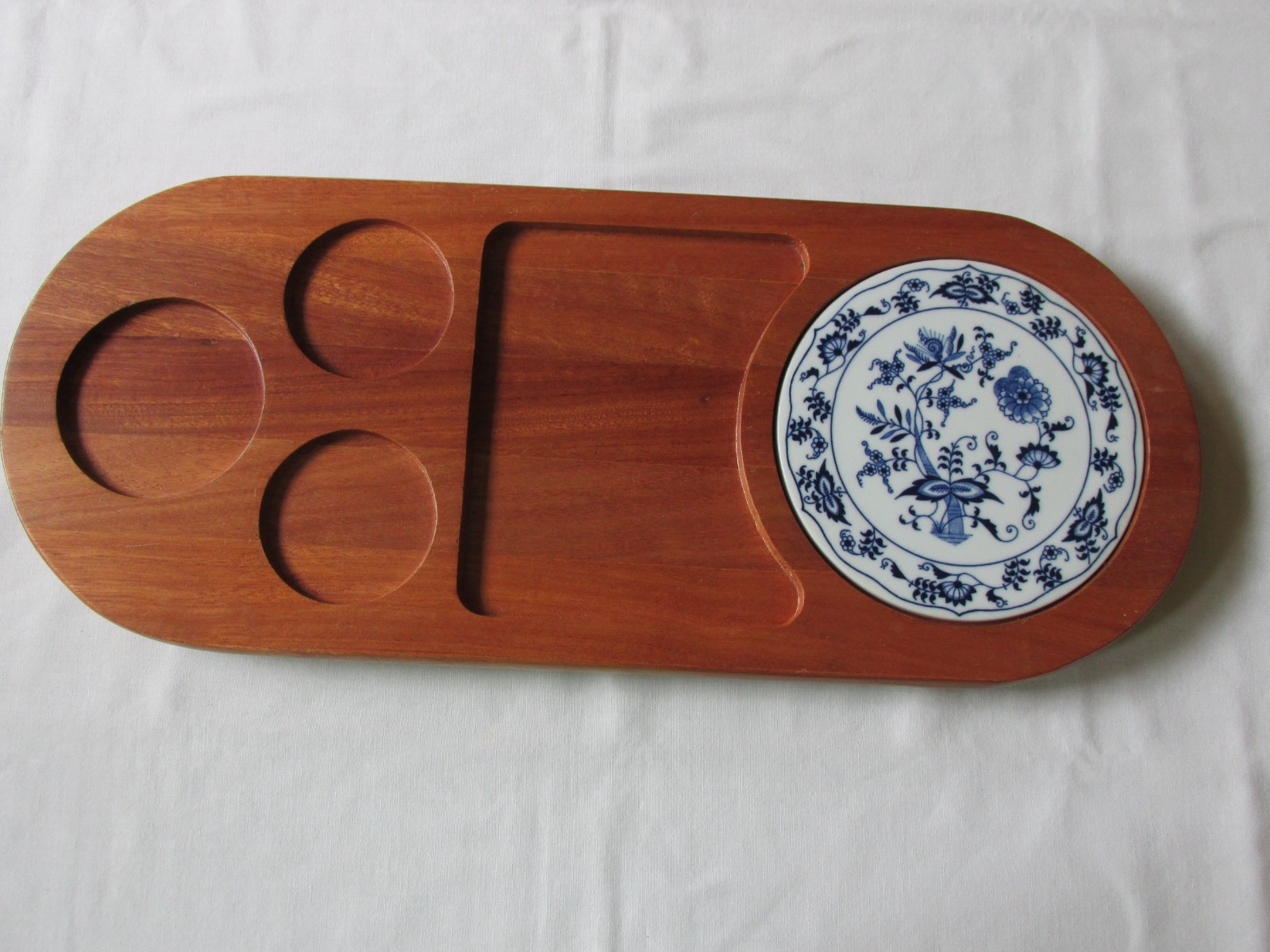 Vtg Ftd Dolphin Gourmet BLUE DANUBE Porcelain on Wood Charcuterie Tray 19 1/4″