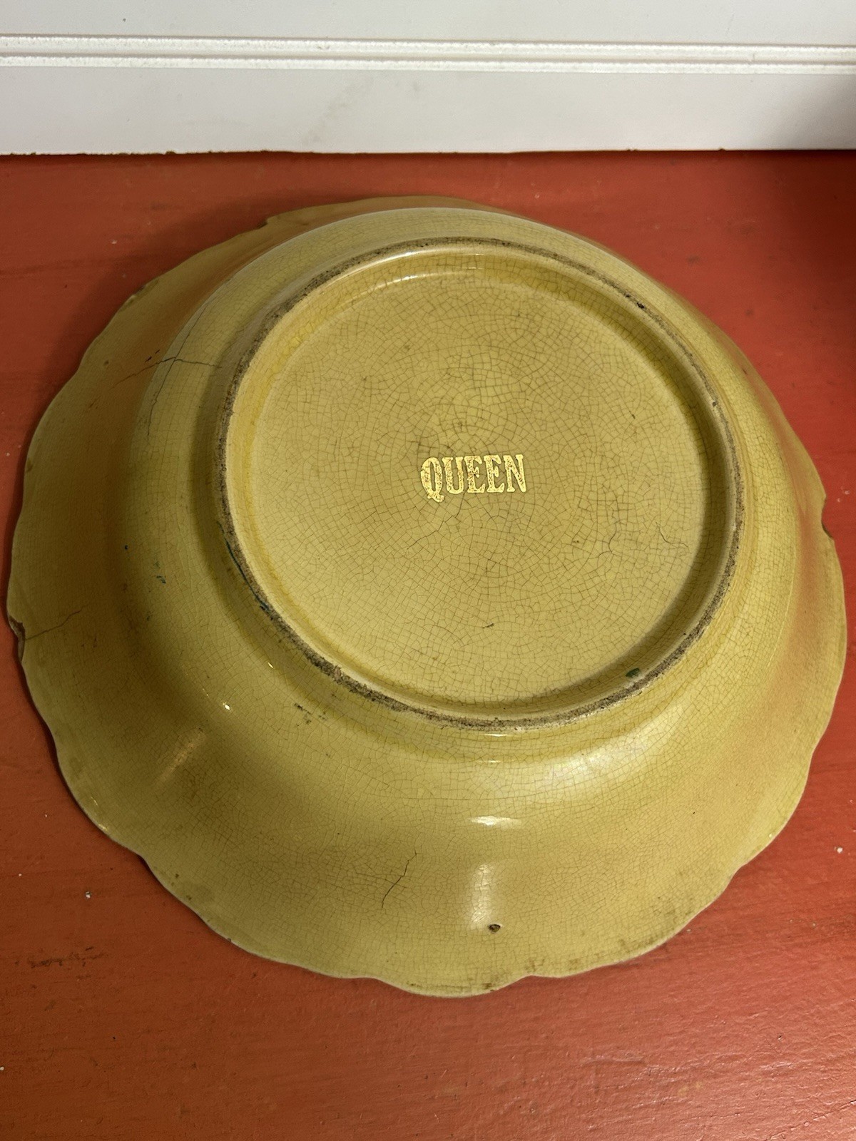 Antique Vintage Serving BOWL Heavily Stained & Crazed Toasty Floral Queen Wheat