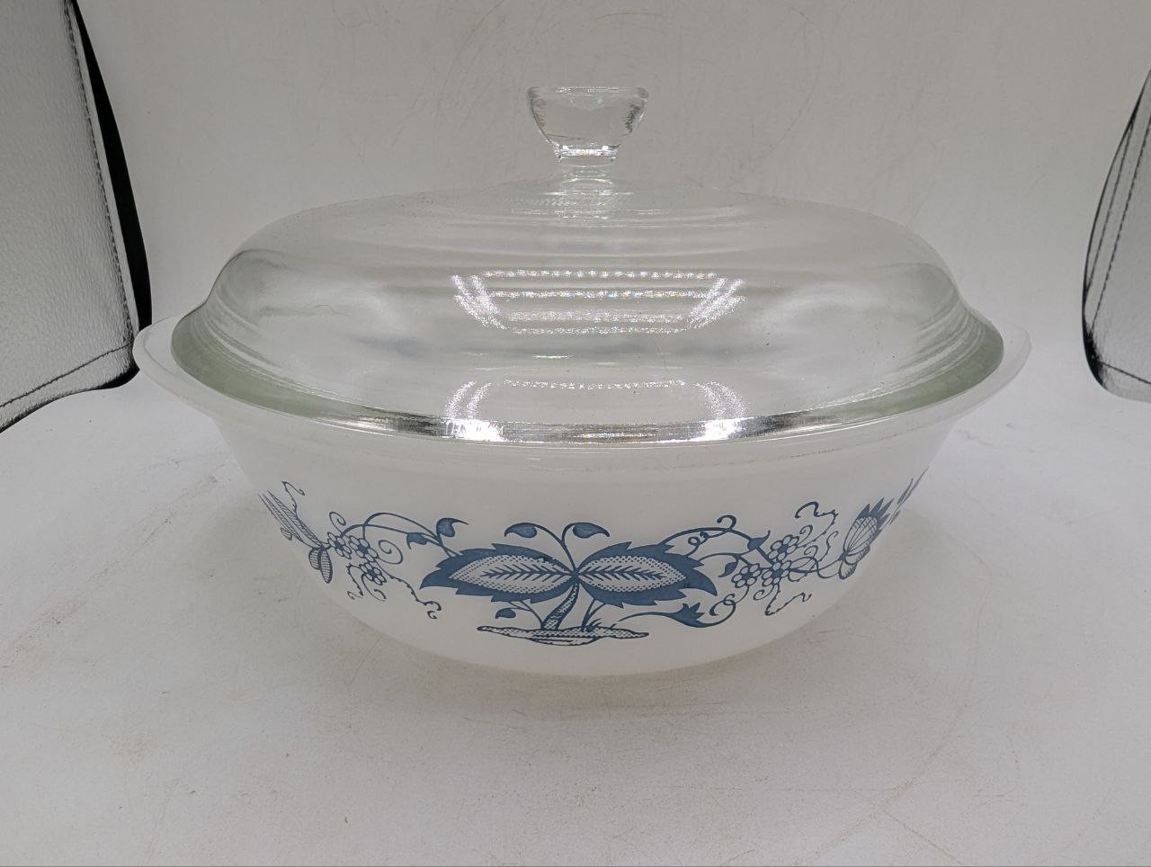 Lot of 4 Glasbake Glass Dishes Blue Floral Pattern Bakeware – EB7