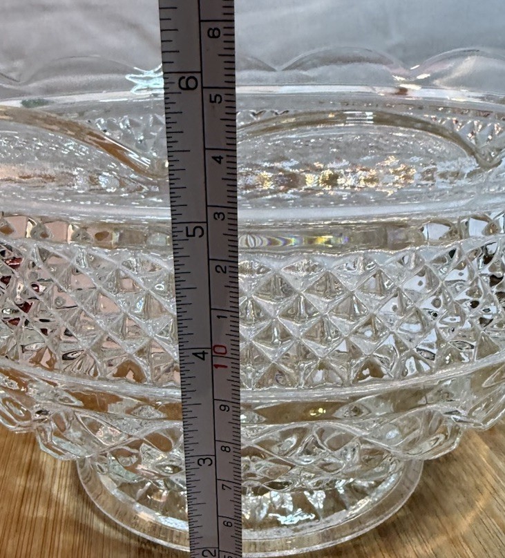 Anchor Hocking Wexford Clear Pressed Glass Pedestal Fruit Serving Bowl 10”