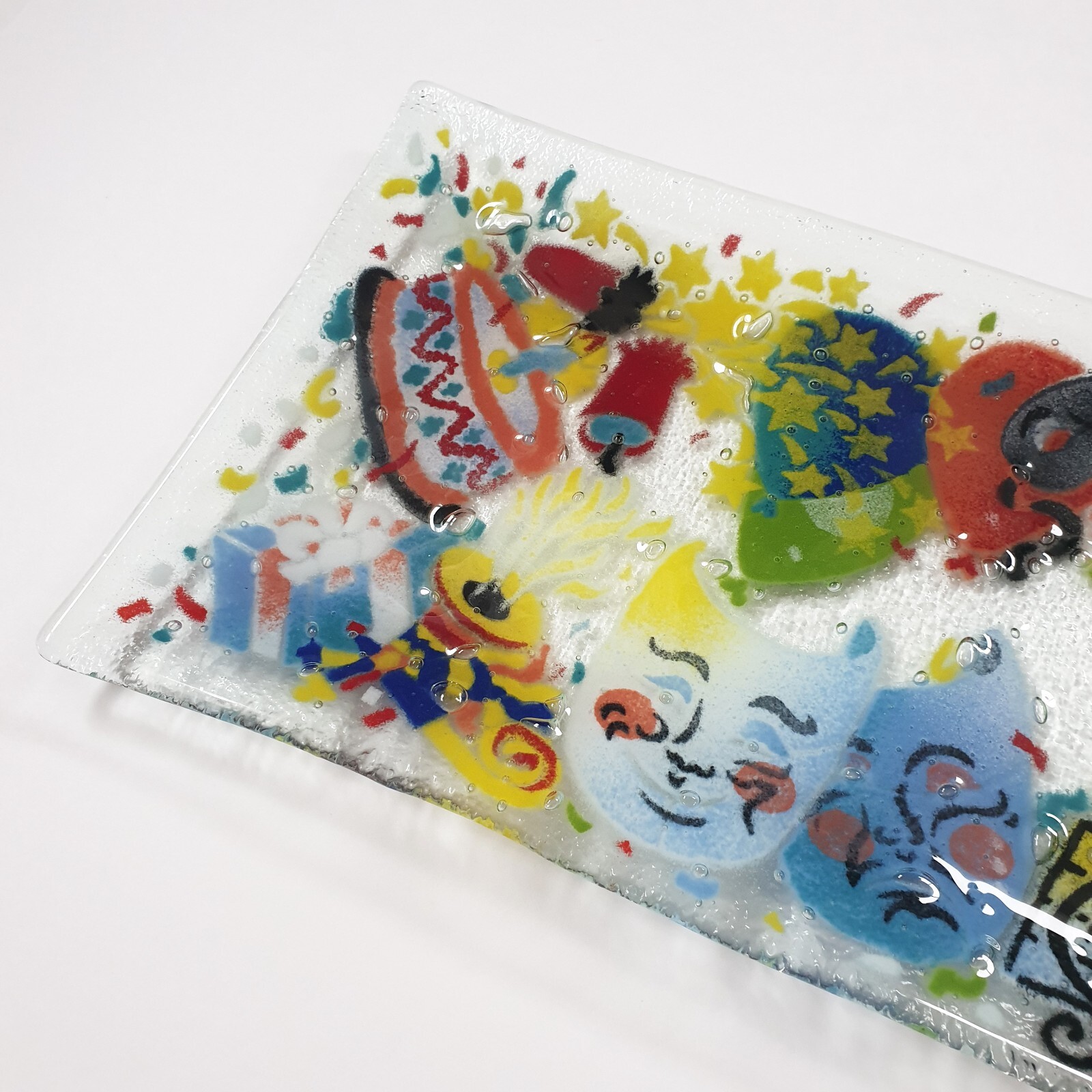 Peggy Karr Mardi Gras Carnival Party Celebration Rectangle Plate Fused Glass