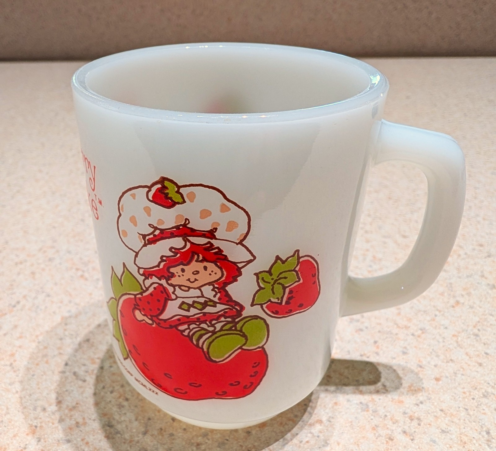 1980  Strawberry  Shortcake  Fire‑King  Anchor  Hocking  Milk  Glass  Cup