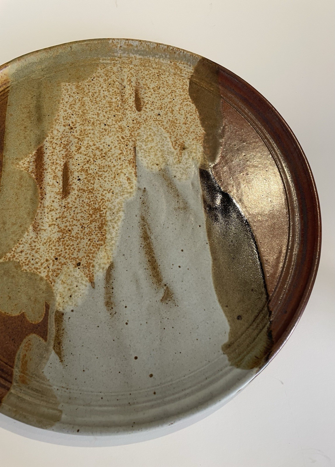 Studio Pottery Artisan 17″ Plate Poured Glazes Hand Thrown Signed Southwest