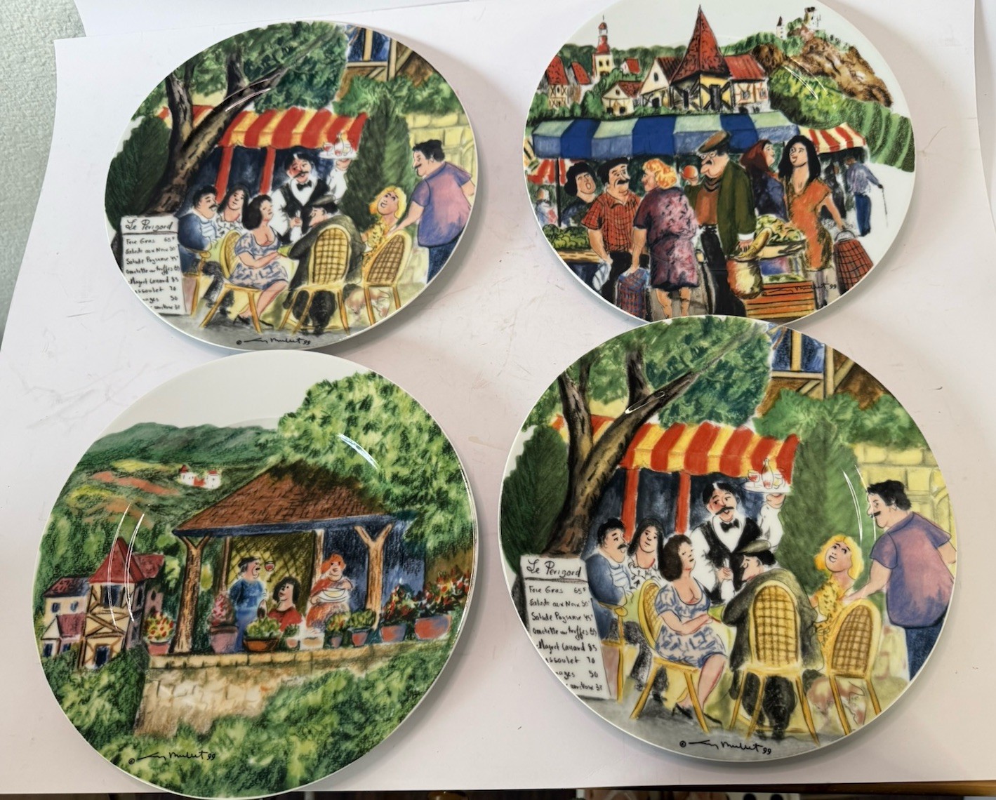 Williams Sonoma Perigord Guy Buffet Dinner Plates Set 4 Mixed Scenes France 11”