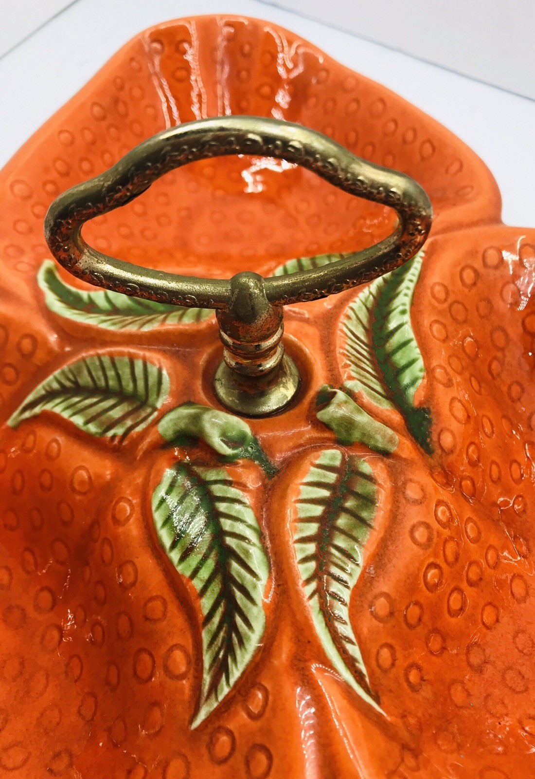 Vintage California Pottery 717 Orange Divided/3 Relish Nut Candy Dish Server MCM