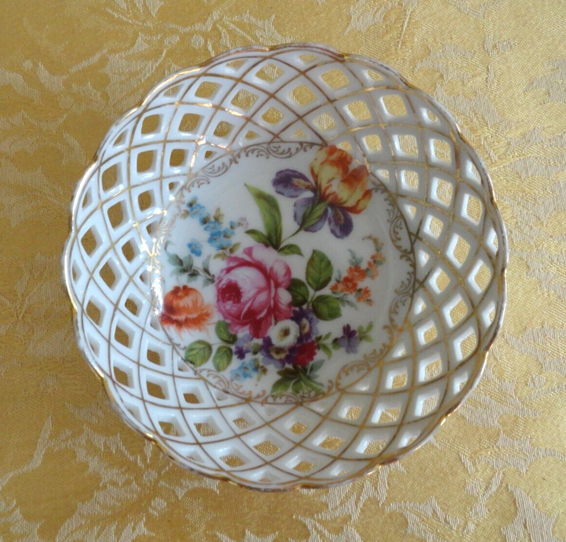 Erdmann Schlegelmilch ES Prussia Porcelain Dresden Flowers Reticulated Dish
