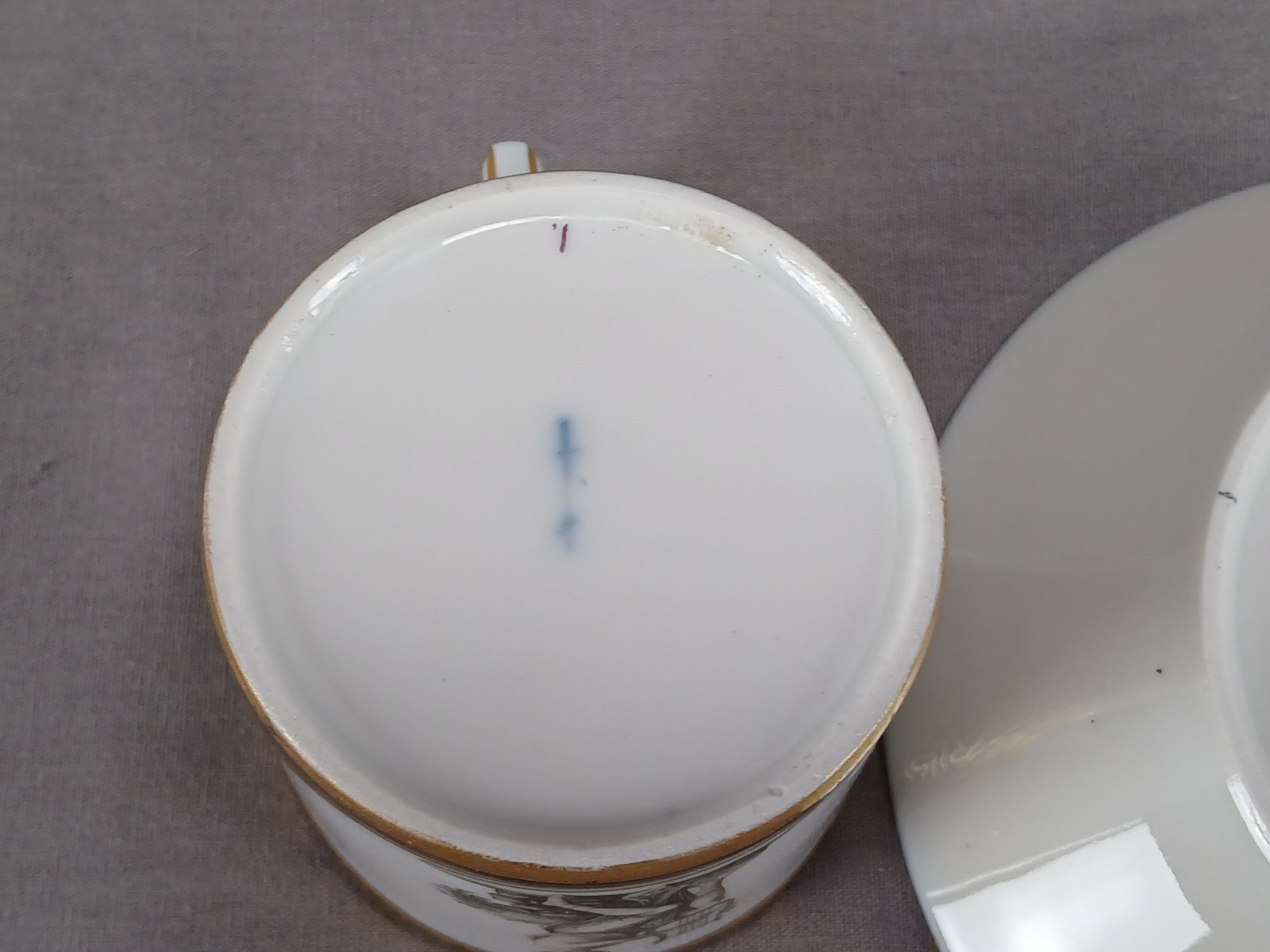 KPM Berlin Hand Painted Neoclassical Figures Cobalt & Gold Cup & Saucer C. 1790