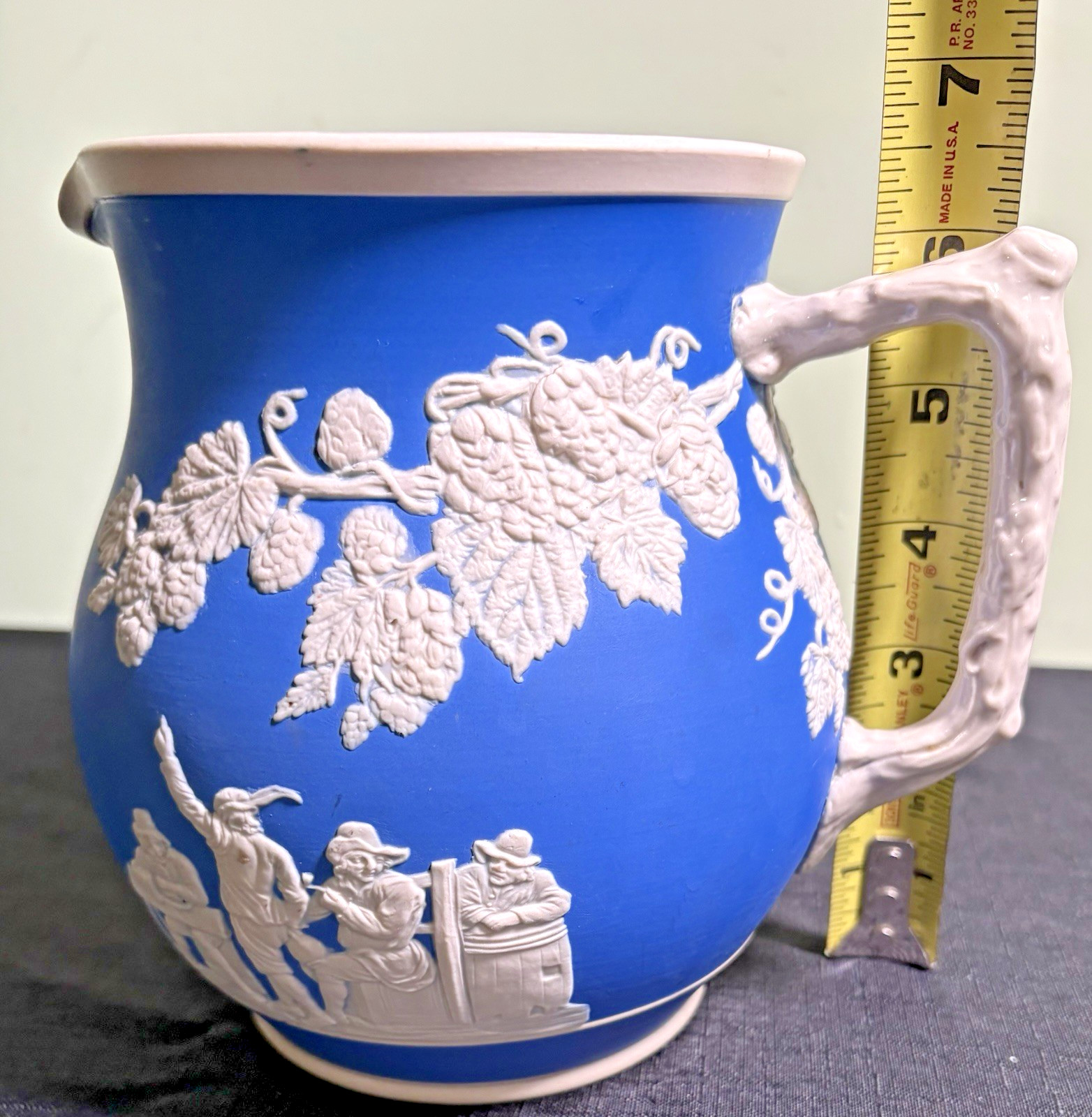 Antique Copeland Spode Pitcher-Parian Style Relief-Vines-Branch Handle-Tavern-EC