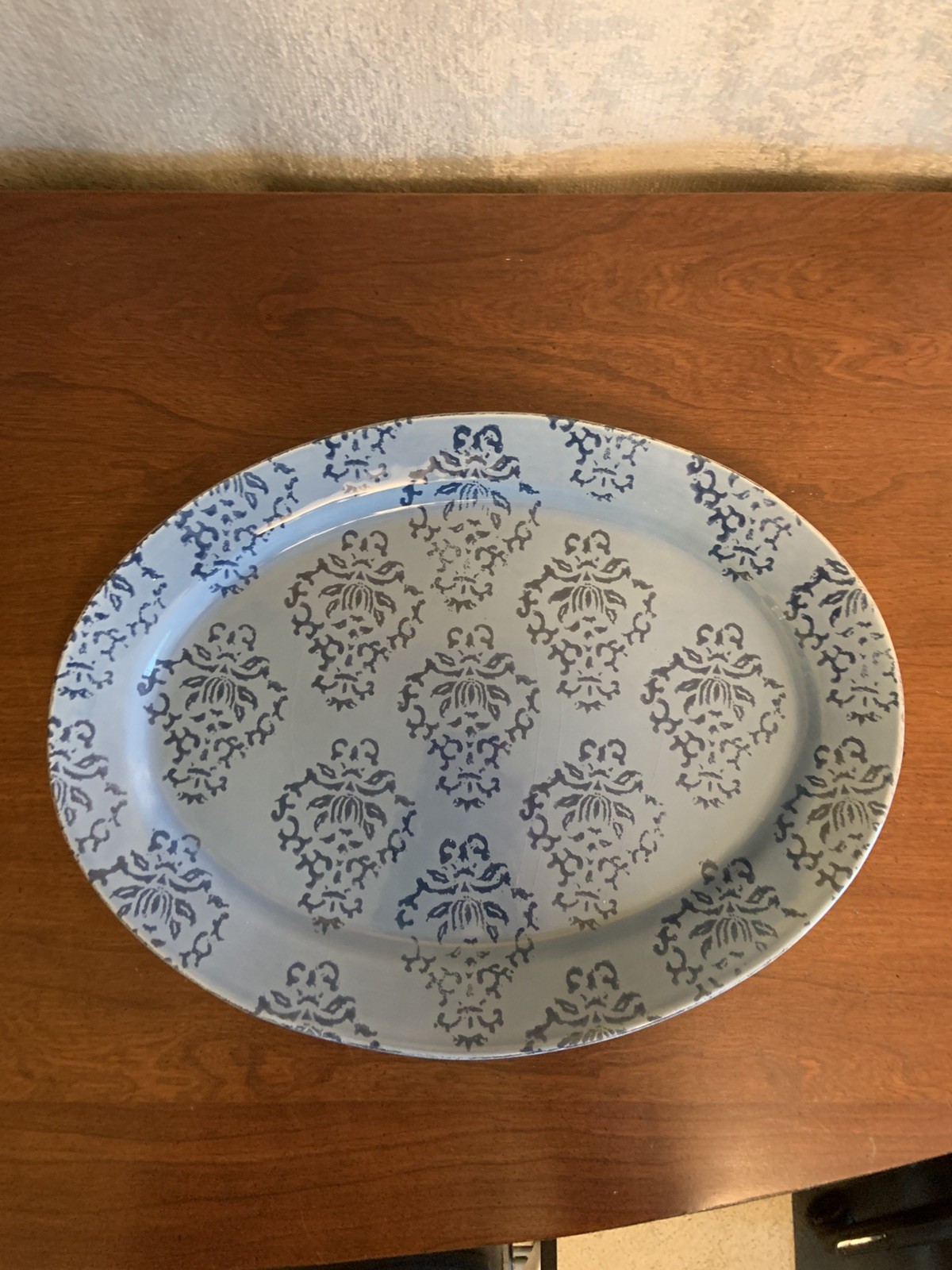 MATCERAMICA PORTUGAL 15.5” STONEWARE BLUE STENCIL PATTERN OVAL SERVING PLATTER