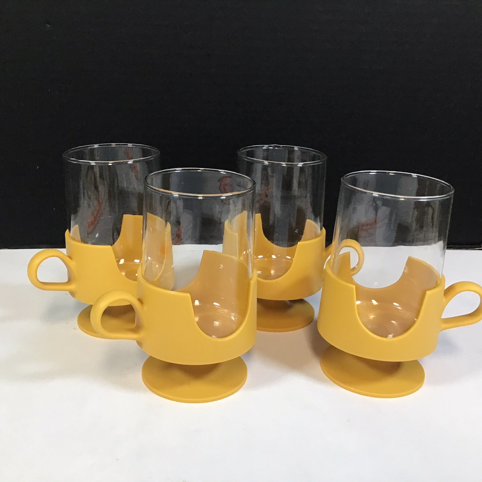 Vintage Glass Snap by Corning Gold Handle Clear Glass 8oz Hot or Cold Lot of 4