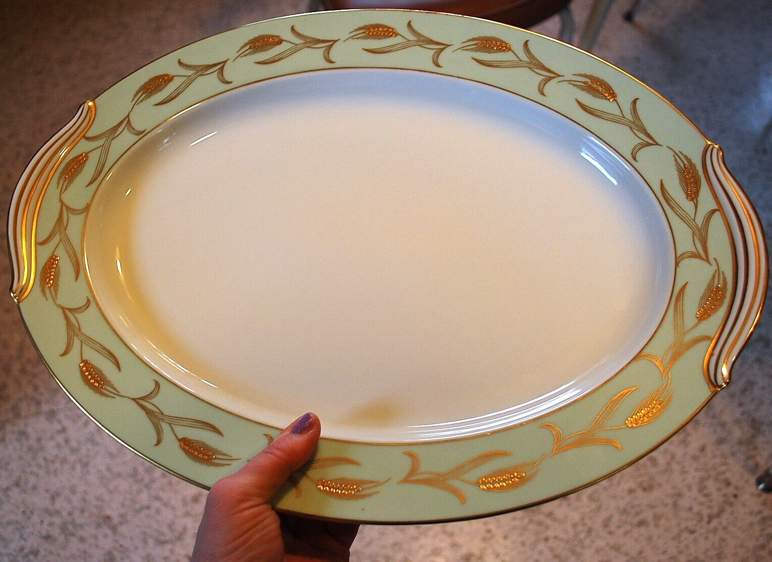 Set 2 Vintage Noritake ALICE Platters 16″ & 12″ GOLD WHEAT ON AQUA BAND c1951