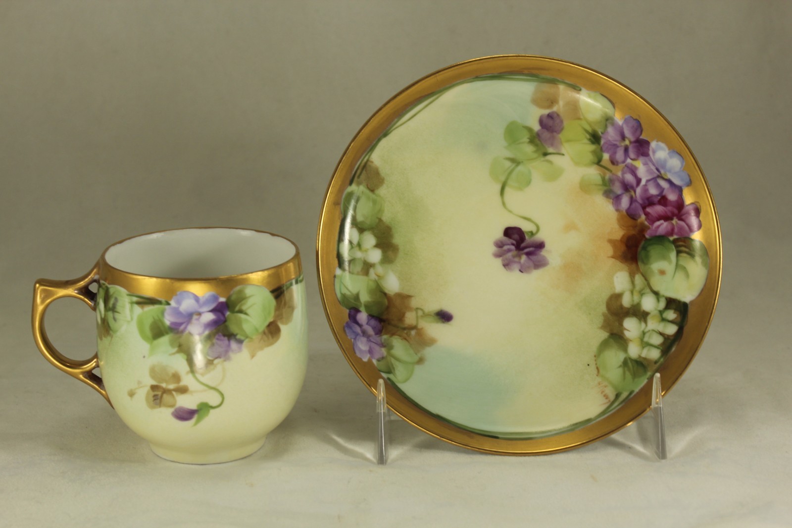 Early 1903 – 1912 Pickard China Violets Small Cup & Saucer Artist Signed H Reury