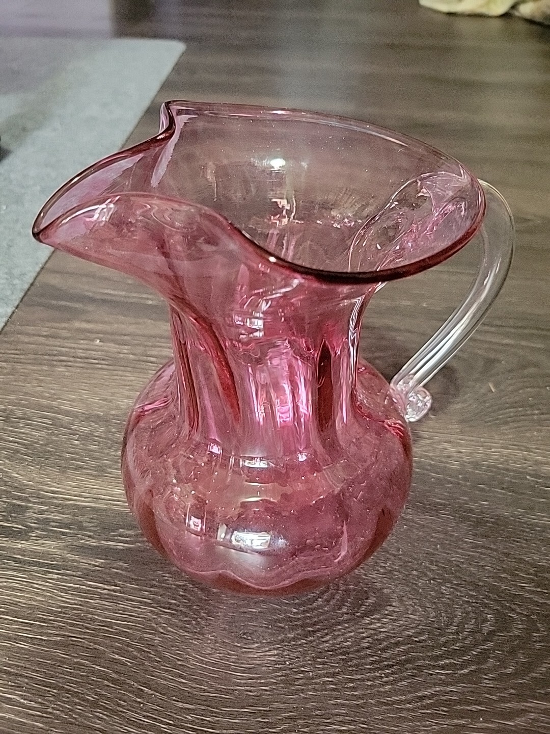 Signed Wheaton Village Studio Art Glass Cranberry Pink Pitcher NJ 9in 2000