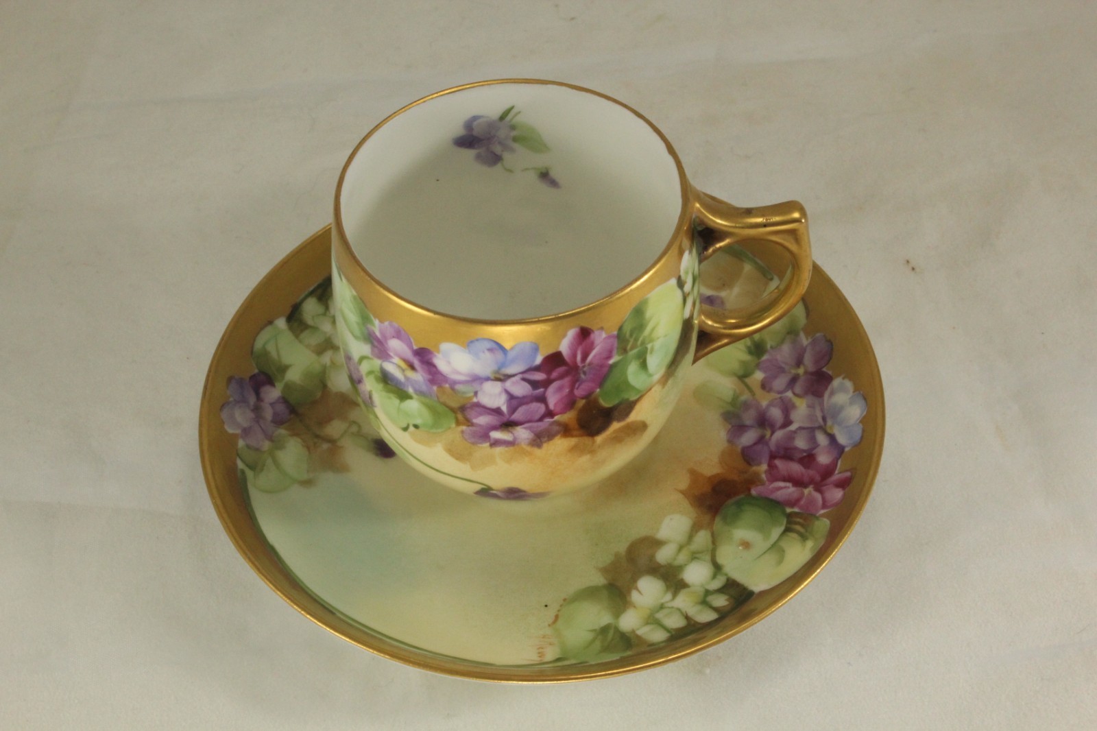 Early 1903 – 1912 Pickard China Violets Small Cup & Saucer Artist Signed H Reury
