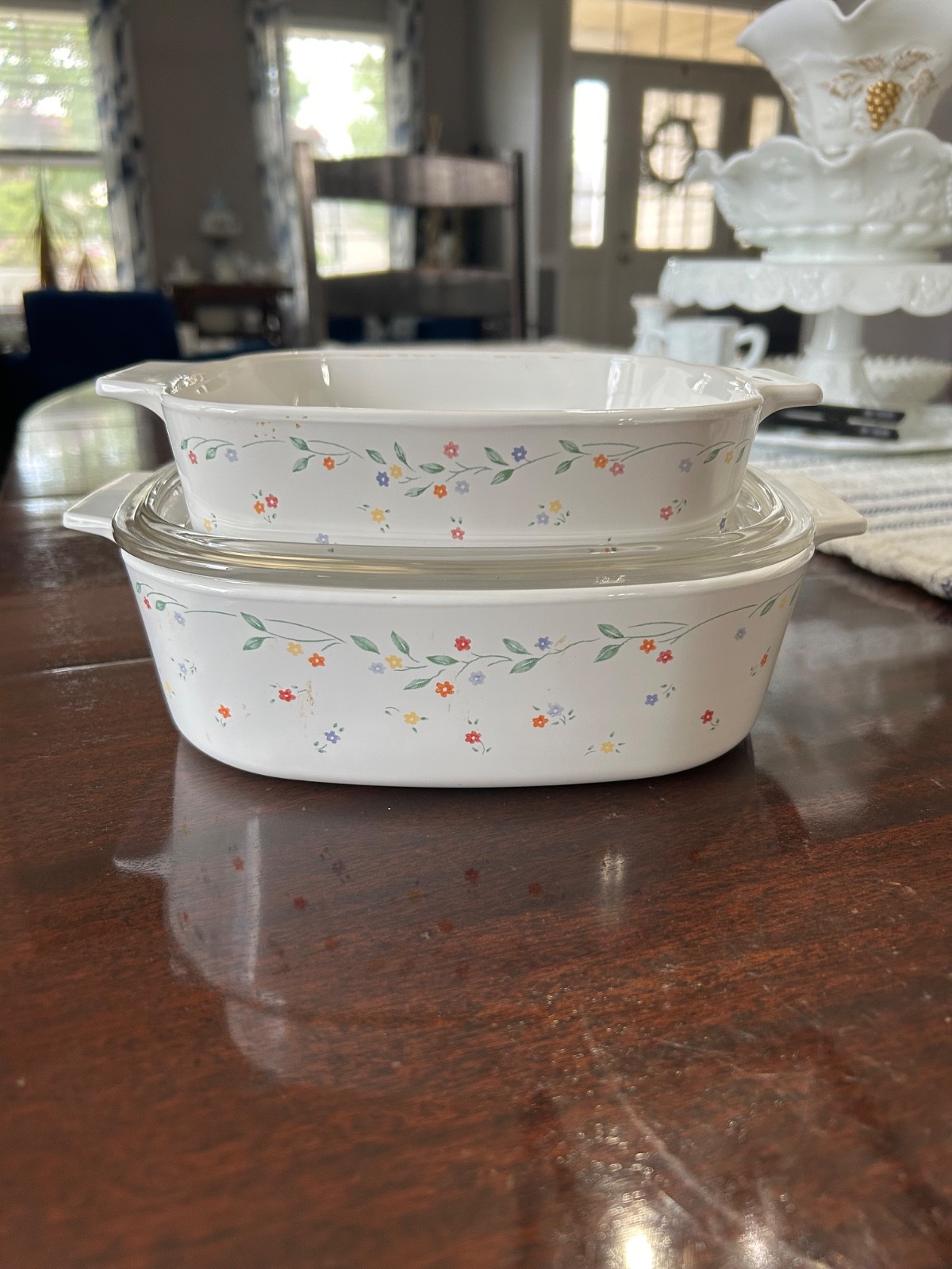 Corning Ware English Meadows A-2-B 2 Liter Casserole w/Pyrex Lid & A-1-B 1 Liter