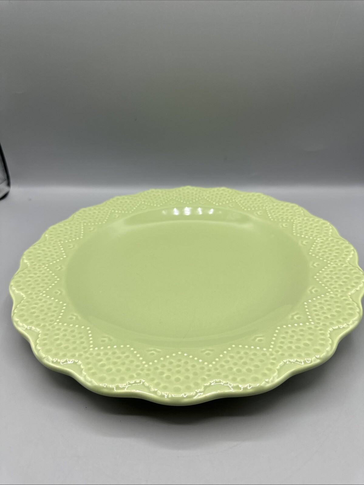 Cracker Barrel Berries Mint Green Serving Plate Dish Scalloped Edge 11.25″