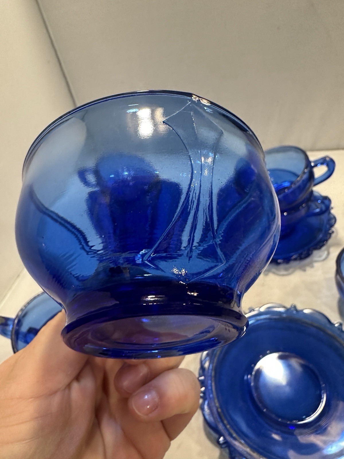 LE Smith Cobalt Blue Mt Pleasant Depression Glass 20 Pc Cup Saucer Milk Set