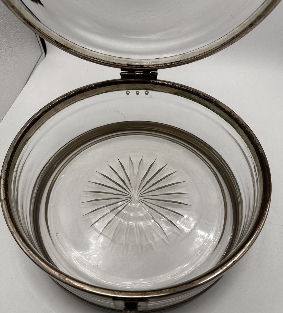 VTG Rare Austrian Covered Glass & Metal 10” Dish Starburst Cut Glass G. ST. MCM