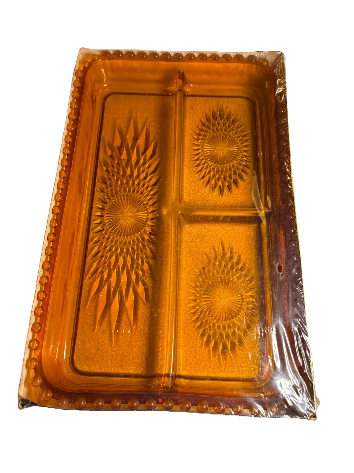 Jeannette Glass Amber Divided Tray Crystal Classics 3612 Original Box~NOS