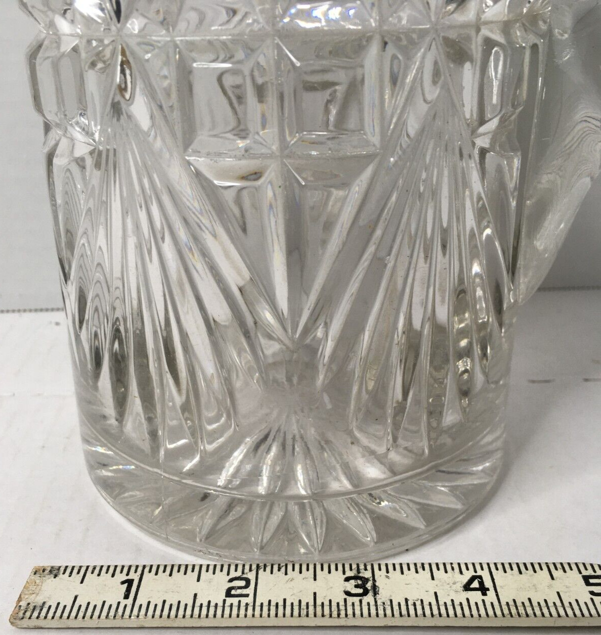 Retro Pressed Lead Glass Water Pitcher Clear Mid Century Modern Vintage 9″