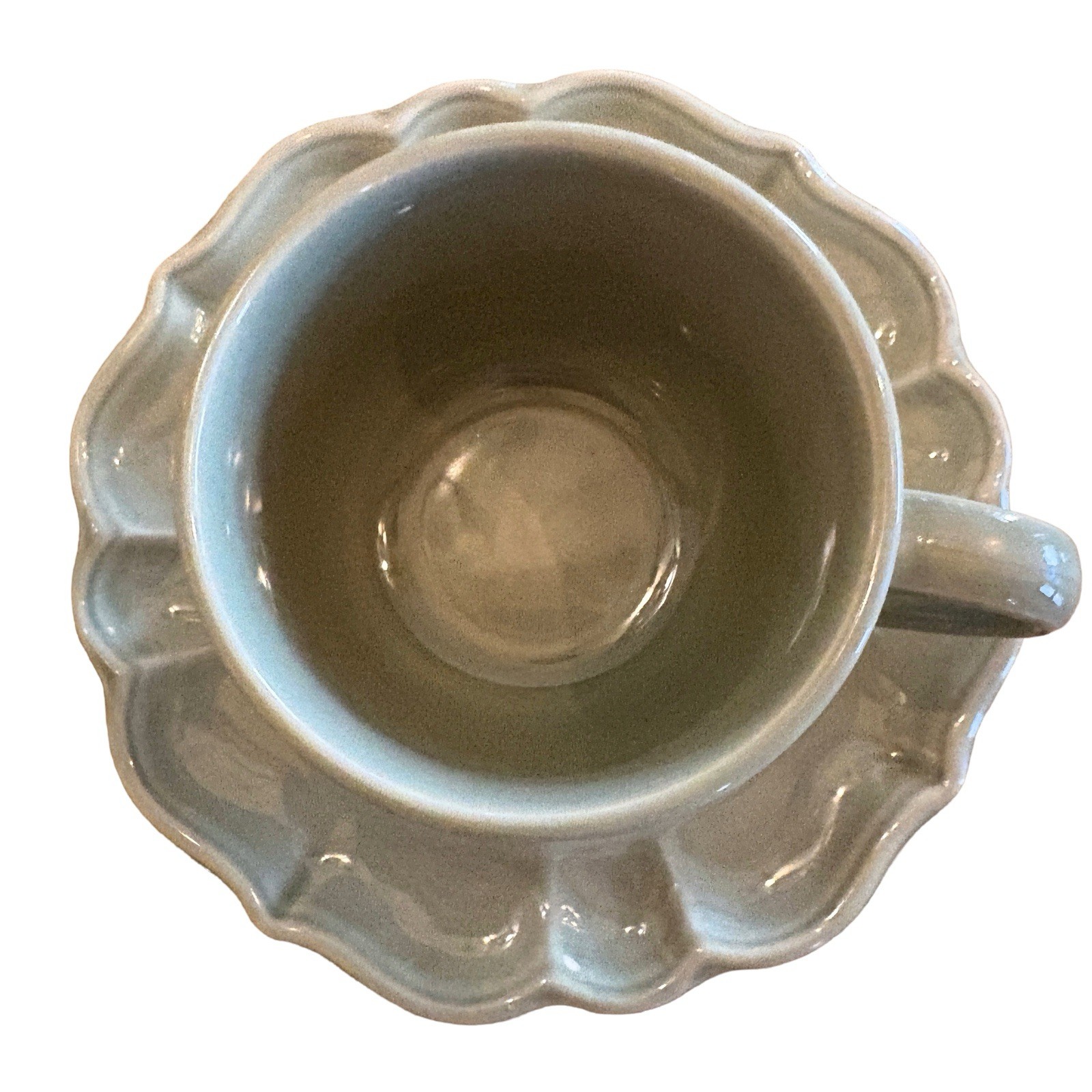 Varages France Vintage LUBERON CELADON Flat Cup and Saucer Set of 4 NEW