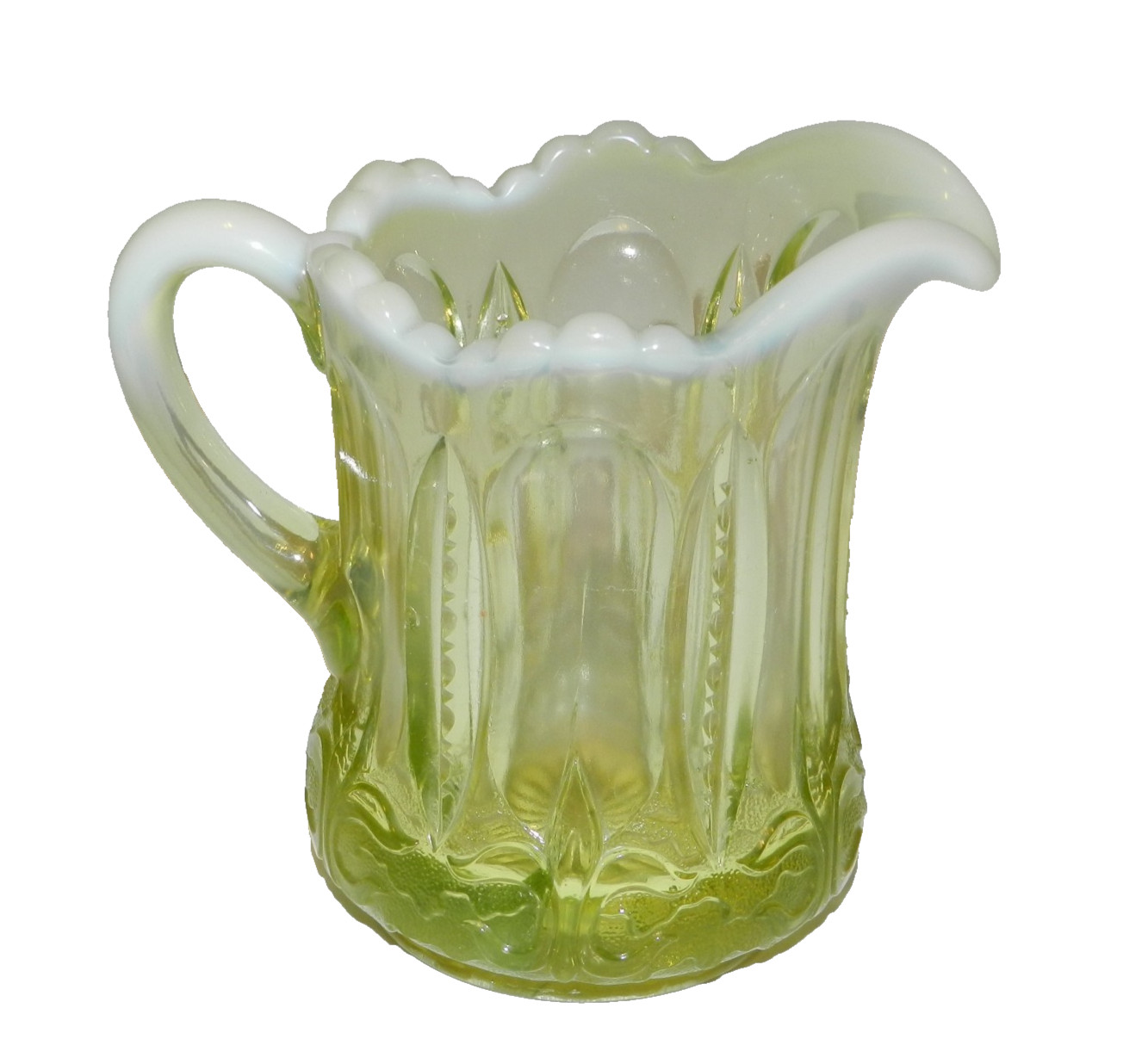 Antique Victorian Uranium Vaseline Jefferson Pitcher Rare!