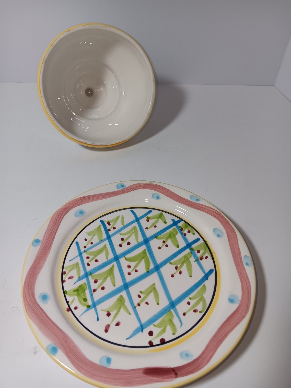 BEAUTIFUL Vintage Colorful Majolica Ceramic Cheese Dome – MacKenzie Childs Style