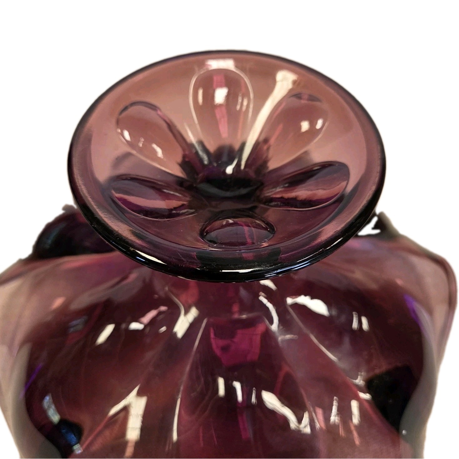 Vintage MCM Viking Epic 6 Petal Amethyst Purple Glass Compote Pedestal Bowl HTF!