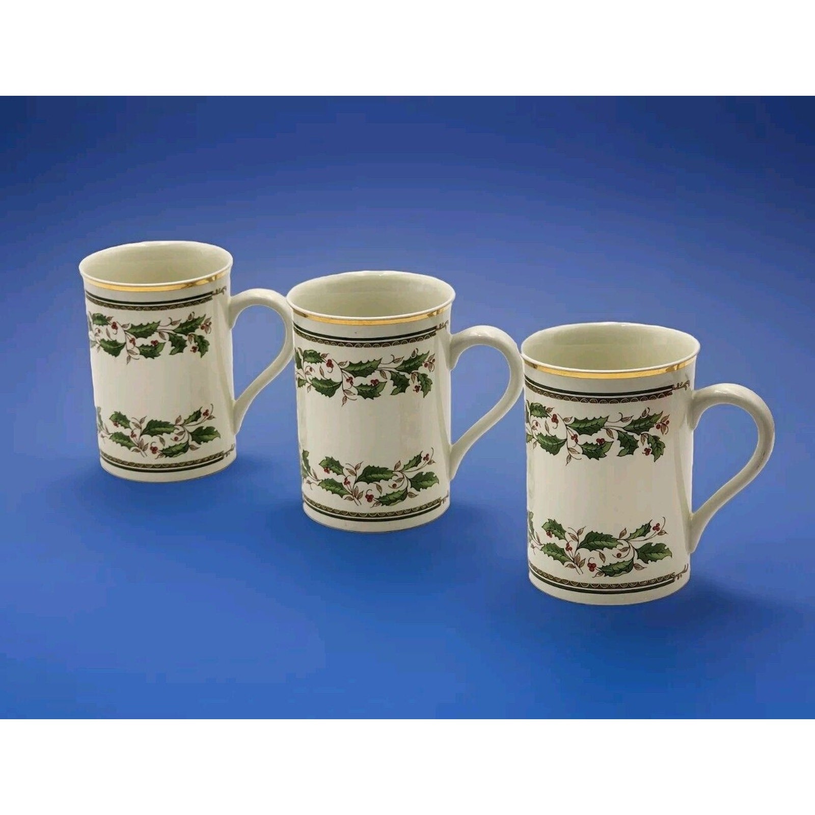Set of 3 Konitz Germany Holly Holiday Home For The Holidays Porcelain Mugs 1994