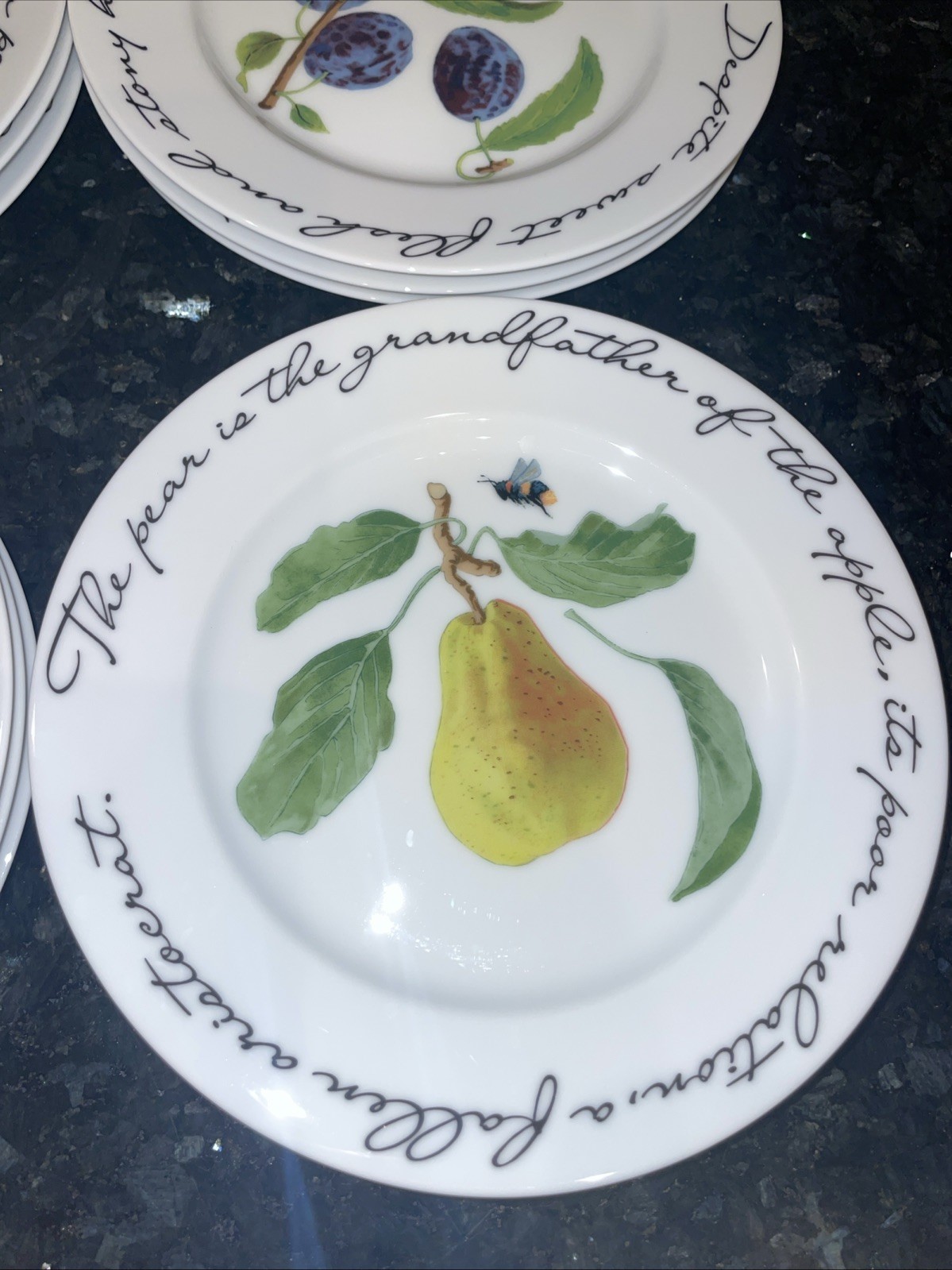 4 Williams Sonoma ORCHARD SUITE Salad Plate Pear/Plum/Peach/ Cherry 8″ Japan