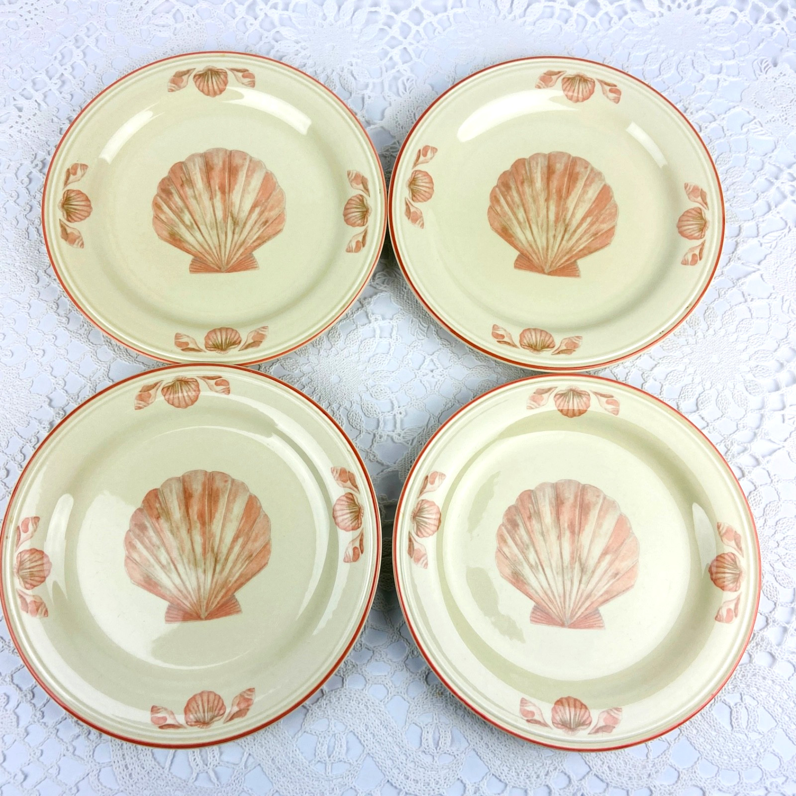 Sangostone Coquille Salad Plates Set of 4 Peach Shell Pattern 7.5 inches Vintage