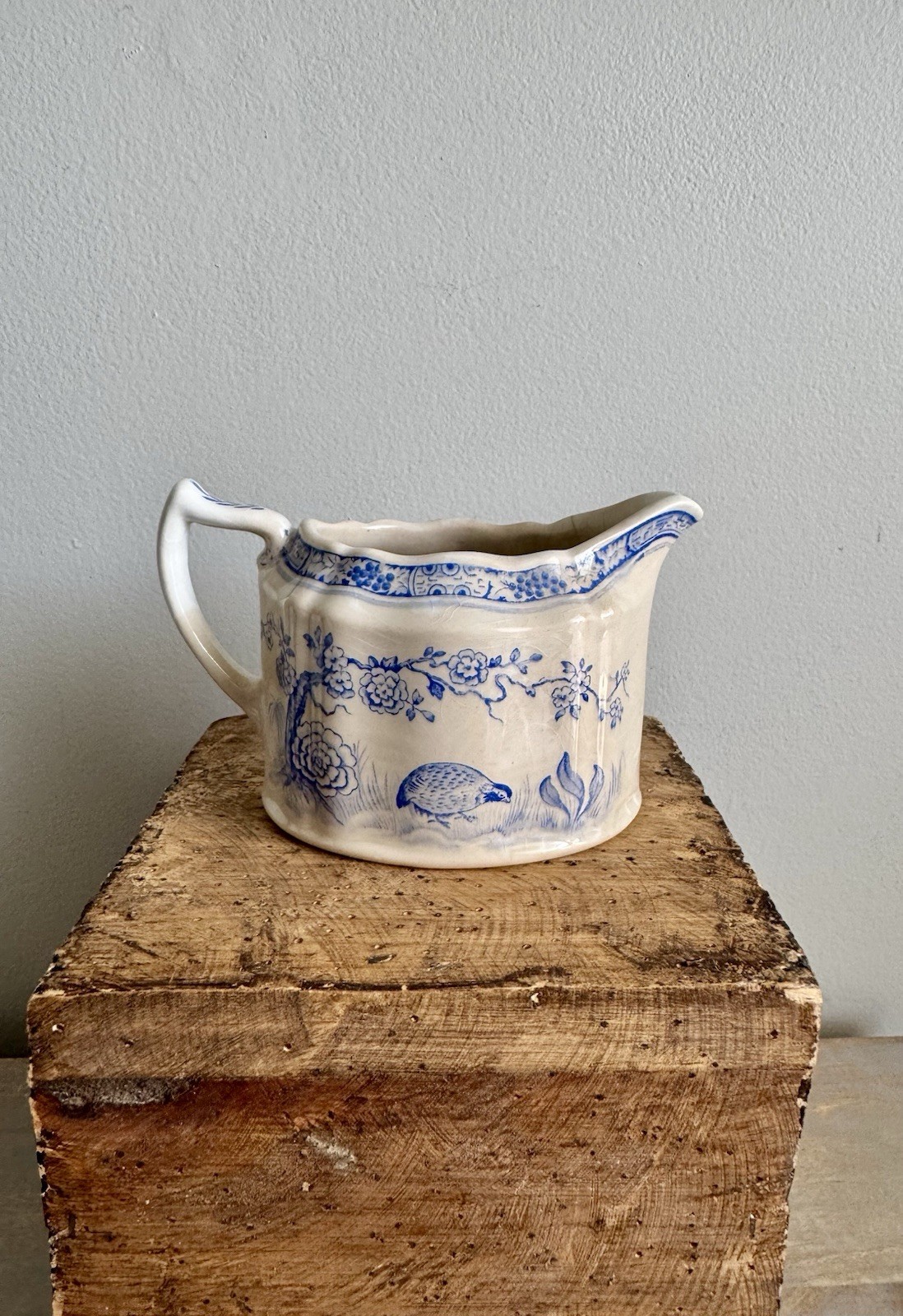 TOASTY Antique Furnivals Quail Blue & White Creamer Transferware Made in England