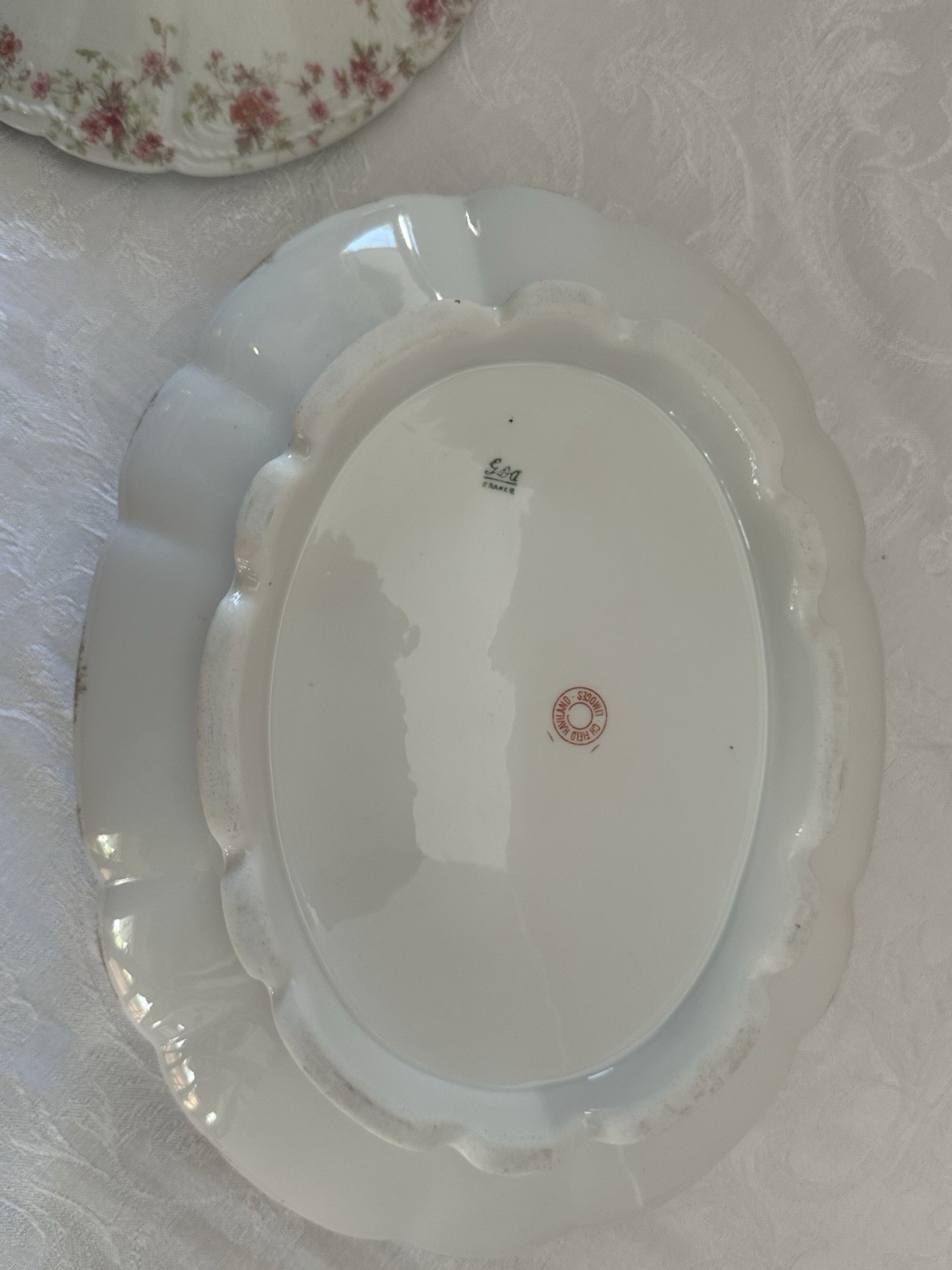 Charles Field Haviland Limoges Embossed Covered Butter Dish W/Pink Floral Sprays