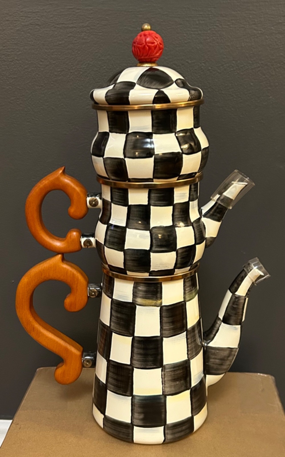 MacKenzie-Childs Courtly Check Stackable Coffee Pot Set w/ Sugar & Creamer – NEW